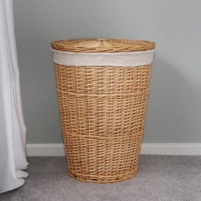 RFWR® Handgeweven ronde wasmand van acacia met deksel in honingkleur