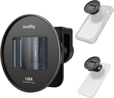 Anamorphic Lens 1.55x voor Smartphone, 2.76:1 Widescreen Cinematische Lens met Blauwe Flare, Geschikt voor T-mount Telefoonhouder, Ideaal voor iPhone en Samsung