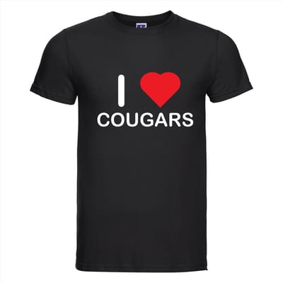 I LOVE COUGARS T-shirt - 100% Katoen - Maat XS - Classic Fit - Zwart