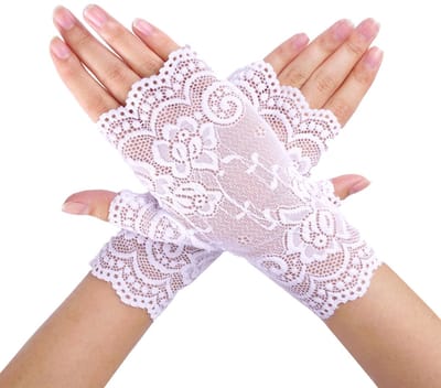 NTHProducts - Vrouwen Lace Handschoenen - Fingerless Gloves - Elegante Accessoires - Korte Satijnen Handschoenen - Geschikt voor Bruiloft - Zwart