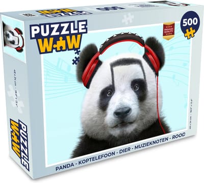 Puzzel Panda - Koptelefoon - Dier - Muzieknoten - Rood - Legpuzzel - Puzzel 500 stukjes