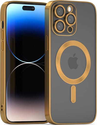 Coverzs telefoonhoesje geschikt voor Apple iPhone 13 Pro Max Magneet hoesje met camera cover - magnetisch hoesje - goud