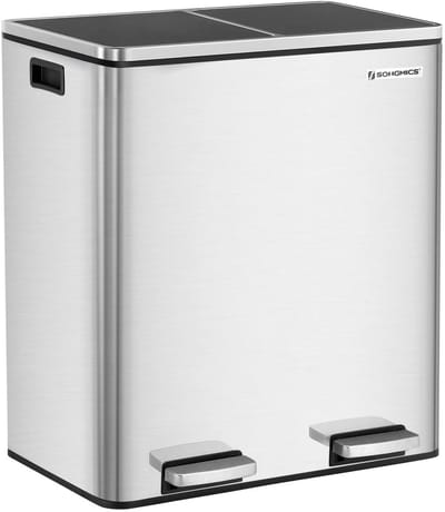 Trend24 Duo prullenbak - Afvalbak - Prullenbakken - Prullenbak afvalscheiding - RVS - 58,6 x 32 x 65 cm - Zilver