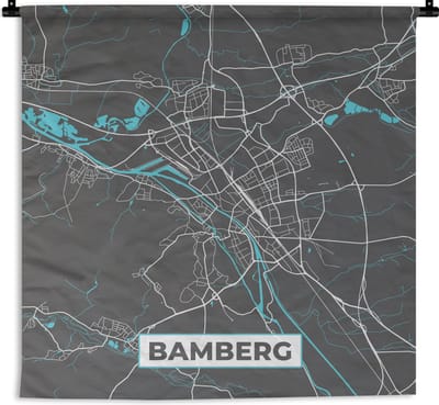 Wandkleed - Wanddoek - Stadskaart – Plattegrond – Duitsland – Blauw – Bamberg – Kaart - 180x180 cm - Wandtapijt