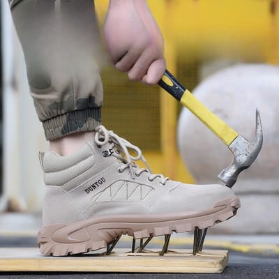 Chaussures de protection du travail de soudure montantes pour hommes, embout en acier, semelle souple, anti-écrasement et anti-pénétration, travail de chantier de construction 46 beige