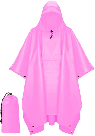 Premium Regenponcho met Opbergtas - Waterdicht & Winddicht Design voor Fietsen, Wandelen en Outdoor | Unisex One Size (Roze) - Sneldrogend en Ademend