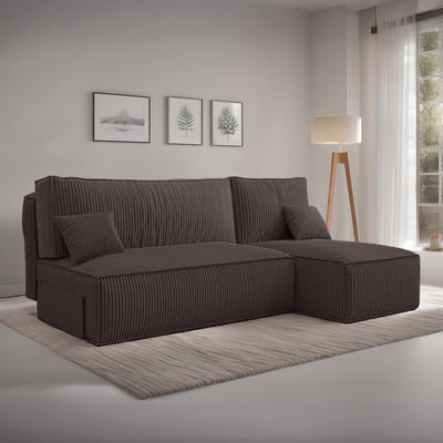 Hoekbank Jelle - Universeel - Ribstof - Taupe - Slaapbank met opbergruimte - Lounge Links of Rechts - Direct Leverbaar - Hoekzetel - Chaise longue - Zetel met slaapgedeelte - 3 zits - Zitcomfort Medium