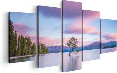 Artaza Canvas Schilderij Vijfluik Wanaka Boom In Het Water Bij Zonsopgang - 100x50 - Foto Op Canvas - Canvas Print