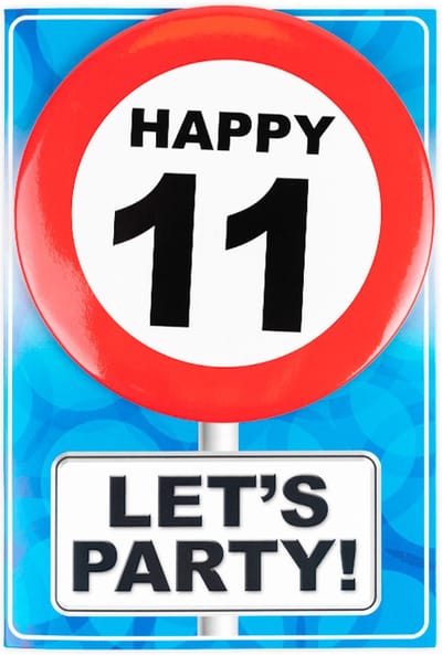 Verjaardagkaart met button | Verkeersbord | Happy 11