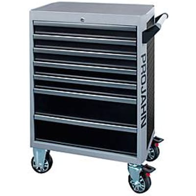 Werkplaatswagen PROJAHN GALAXY, plaatstaal, 7 schuifladen, tot 450 kg, afsluitbaar, zwart/zilvergrijs