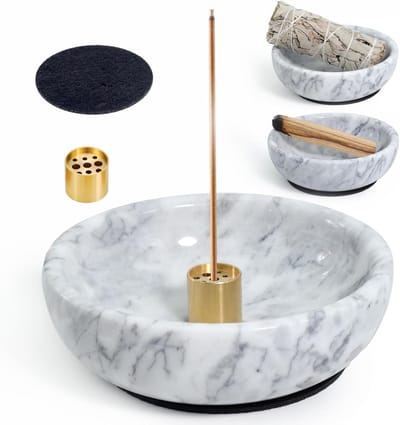 Famanu – Luxe marmeren wierookhouder wit, handgemaakt design voor wierookstokjes en kegels, stijlvolle accessoire voor yoga en interieur