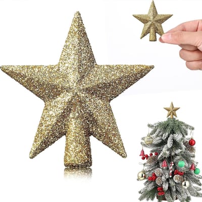 Allecto - Kerstboompiek Ster - Mini-Kerstboomdecoratie - Glitterend Ontwerp - 6 cm - Kleine Kerstboompiek - Perfect voor Tafelversiering - Festieve...
