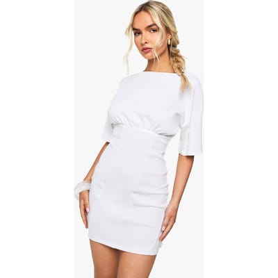 boohoo Dames Geribbelde gerufelde T-shirt jurk | Wit | Maat: 40