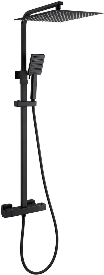 Auralum Max Regendouche met Thermostaatkraan - Doucheset - Regendouche Ø 30 cm - Handdouche Ø 8.5 cm - Verstelbare Hoogte 82-125 cm - Waterbesparend - Mat zwart