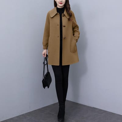 Winter Dikke Wollen Jas voor Dames Nieuwe Koreaanse Stijl Losse Jas met Lange Mouwen voor Dames 4XL brown
