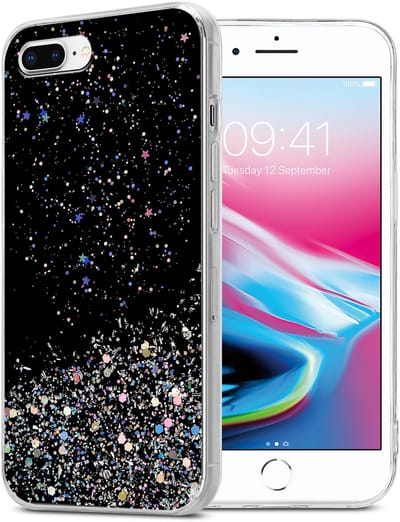 Cadorabo Hoesje geschikt voor Apple iPhone 7 PLUS / 7S PLUS / 8 PLUS in Zwart met Glitter - Beschermhoes van flexibel TPU silicone met fonkelende glitters Case Cover Etui