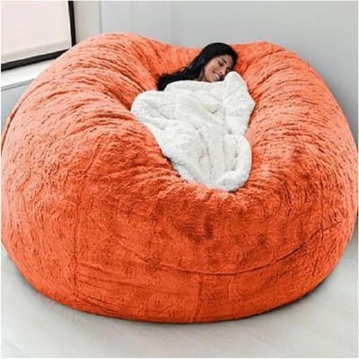 Zitzakhoes - Zitkussenhoes - Ontspannen Zitten - Zacht Faux Fur - 7FT - Oranje