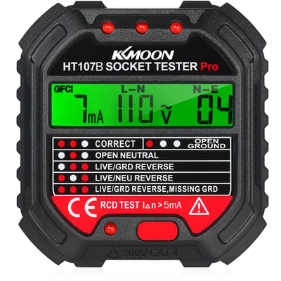 KKmoon GFCI-stopcontacttester met spanningsweergave 90-250V-stopcontacttester Automatisch elektrisch circuit US Plug rood