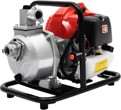 Benzine Waterpomp - Tuinpomp Fonteinpomp - Vijvers Leegpompen - 2-Takt Motor - 20m Hefhoogte - Zwart Rood