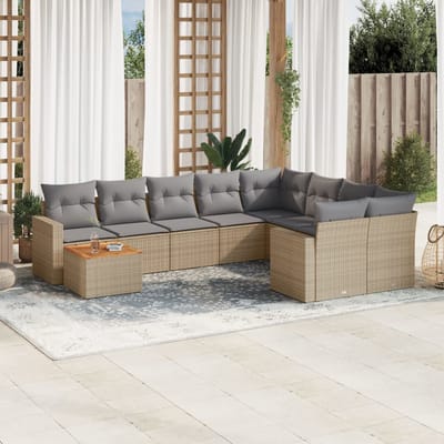 vidaXL - 10-delige - Loungeset - met - kussens - poly - rattan - beige