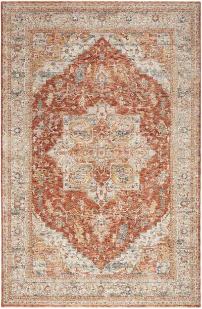 Nourison Sahar Ivory Multicolour SHR06 Vloerkleed - 69 x 310 cm - Oranje,Beige - Rechthoekig, Loper - Polyester - Eetkamer, Woonkamer, Slaapkamer - Ethnisch, Medallion - Vintage, Klassiek