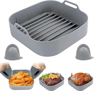 Famanu – Siliconen vorm voor luchtfriteuse - herbruikbaar - van siliconen - met handschoenen - 20 cm - accessoires voor friteuses