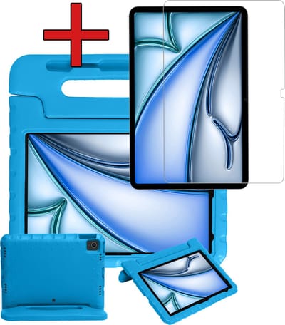 Hoesje - Geschikt voor Apple iPad Air (2024/2025/2026) - 13 inch - Met Screenprotector - Kinderhoes - Shockproof Bumper - Kidsproof Case - Tablethoes - Kinder Hoes Cover - Blauw