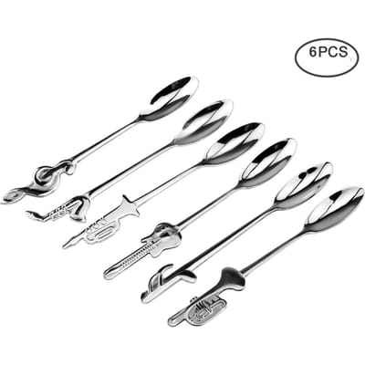 Lot de 6 à 7 cuillères à café créatives en acier inoxydable, 12 cm, 4,7 pouces, avec symbole musical, pour boire, cadeaux de Noël