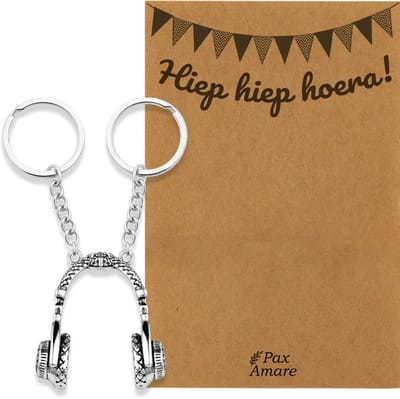 BFF Sleutelhanger voor 2 'Hiep Hiep Hoera' - Magnetische Koptelefoon - Sleutelhanger set op Cadeau Kaartje - Zilverkleurig - Verjaardags Hanger - Pax Amare