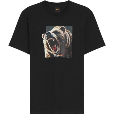 Boss Katoenen T-shirt voor heren met Dobermann-motief (Zwart)