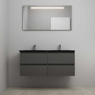 On-Line Badkamermeubelset - 120 cm - Voorgemonteerd - Ladestructuur - Acryl Wastafel - 2 Kraangaten - Spiegel met LED-Verlichting - Mat Antraciet