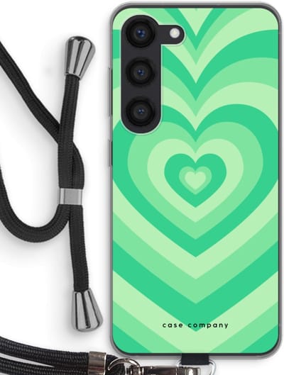 Case Company® - Hoesje met koord geschikt voor Samsung Galaxy S23 hoesje met Koord - Hart Groen - Telefoonhoesje met Zwart Koord - Bescherming aan alle Kanten en Over de Schermrand