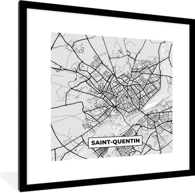 Fotolijst incl. Poster - Kaart - Frankrijk - Stadskaart - Plattegrond - Saint-Quentin - 40x40 cm - Posterlijst