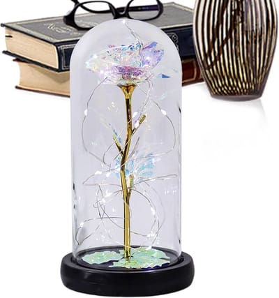 Eeuwige Roos - Glazen Bloemen - Romantisch Cadeau - Regenboog Kleuren - 1 Stuk - Meerkleurig