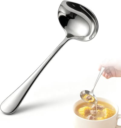Roestvrijstalen soeplepel 18,5 cm met schenktuit - ideale pollepel voor soep, sauzen en stoofschotels, perfect kookgereedschap voor elke keuken