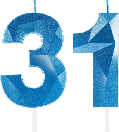 Thijox - Verjaardagskaarsen Cijfer 31 3D Koningsblauw Saffierblauw Gentiaanblauw Taartkaarsen voor Verjaardagstaart Feestelijke Decoratie voor Verjaar