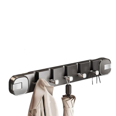 QTTVBTNA -Vierkante kapstok met zuignappen, wandmontagehaken zonder boren, flexibel en opvouwbaar, met 5 haken, geschikt voor entrees, badkamers en achter deuren (As, 40 cm)