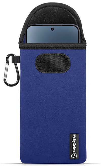MobyDefend Hoesje - Geschikt voor Xiaomi 15 - Neopreen Pouch Met Karabijnhaak - Insteek - Riemlus - Blauw
