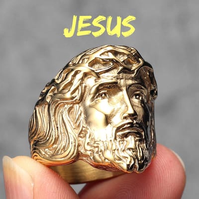 316L Roestvrij Staal Heren Ring Christelijk Jezus Gezicht Ringen Religie Amulet Punk Rock voor Mannelijke Biker Vriend Sieraden Beste Cadeau 7 brown