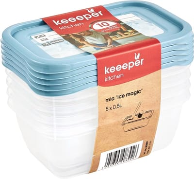 Keeeper - Vershoudbakjes set van 5 stuks - 500 ml - Mia Magic Ice - Blauw / transparant