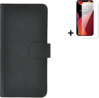 MoDo hoesje Geschikt voor iPhone 14 Plus - Kunstleer Book Case - Zwart hoesje met screenprotector