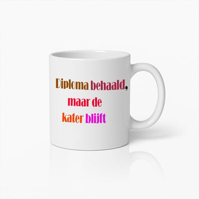 Afstudeer Mok – Grappige Kater Quote voor Graduanten