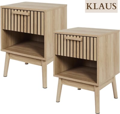 MISOU Nachtkastjes set van 2 - met Lade - Nachtkastje hout - Nachtkastje Beige - Bedtafel - Open vak- Klaus - 40x35x55cm