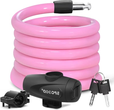 Veilige Fietsslot 120cm/12mm, Hoog Beveiligingsniveau, Spiralen Kabelslot met 2 Sleutels, Antidiefstal Fietsslot voor Fiets, Driewieler, Motor en Scooter (Lichtroze)