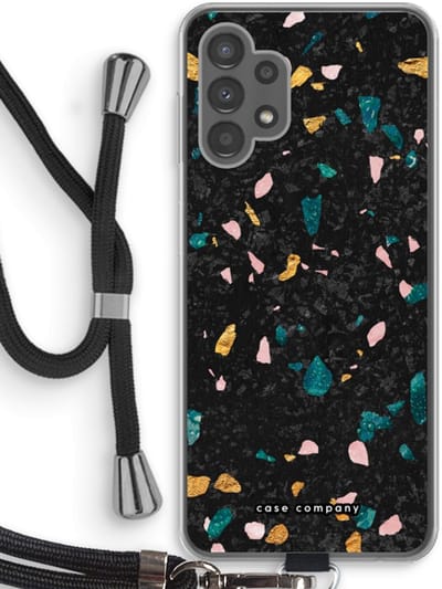 Case Company® - Hoesje met koord geschikt voor Samsung Galaxy A13 4G hoesje met Koord - Terrazzo N°10 - Telefoonhoesje met Zwart Koord - Bescherming aan alle Kanten en Over de Schermrand