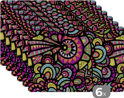 Placemat - Placemats kunststof - Design - Mandala - Regenboog - 45x30 cm - 6 stuks - Hittebestendig - Anti-Slip - Onderlegger - Afneembaar