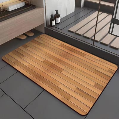 Eenvoudige Houtnerf Diatomeeënaarde Vloermat Toilet Badkamer Antislipmat Huishoudelijke Badkamer Deur Absorberende Mat 40 * 60cm