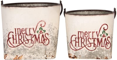 Clayre & Eef Decoratie Emmer Set van 2 27x25x23/40 / 31x30x27/47 cm Wit Metaal