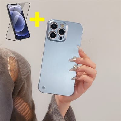 Hoesje voor iPhone 16 Pro, Frameloze Ultradunne Case, Zichtbare zijkanten voor comfort, Hoes PC met Metallic Matte Afwerking, Anti-Vingerafdruk-BlauwBlauw - Screenprotector