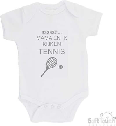 100% katoenen Romper "ssssstt... Mama en ik kijken tennis" Unisex Katoen Wit/grijs Maat 56/62